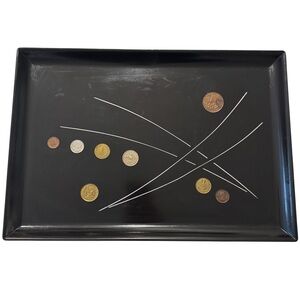 VINTAGE Courac Tray 1960''S  INLAID FOREIGN COINS 15.5” X 10.5”